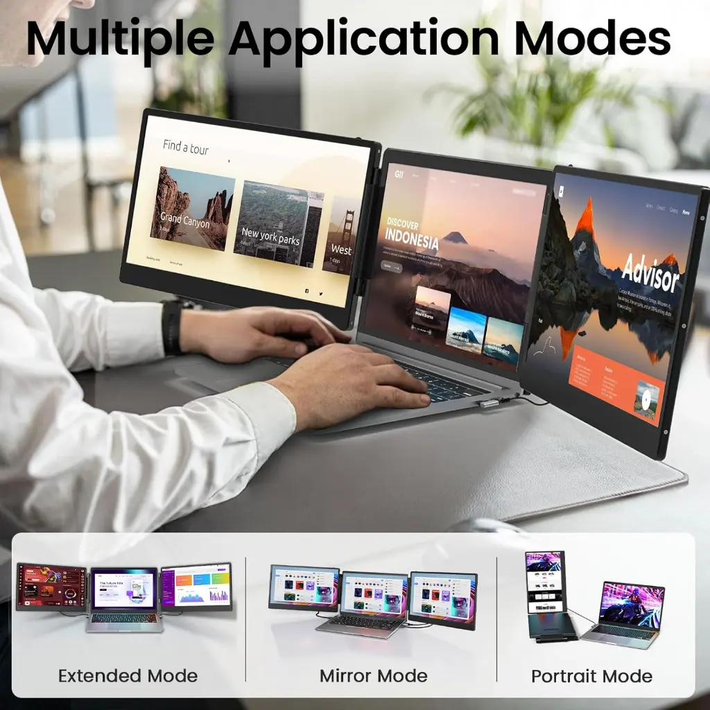 14 Inch Triple Portable Monitor 1080P@60Hz Laptop Screen Extender for Dual Monitor Display, Portable Triple Screen for 14-17 Laptop, Support Windows, Chrome, Mac System mourixa Qatar 4.webp