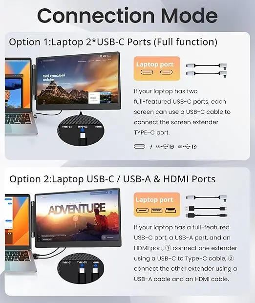 14 Inch Triple Portable Monitor 1080P@60Hz Laptop Screen Extender for Dual Monitor Display, Portable Triple Screen for 14-17 Laptop, Support Windows, Chrome, Mac System mourixa Qatar 3.webp