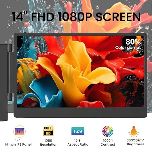 14 Inch Triple Portable Monitor 1080P@60Hz Laptop Screen Extender for Dual Monitor Display, Portable Triple Screen for 14-17 Laptop, Support Windows, Chrome, Mac System mourixa Qatar 2.webp