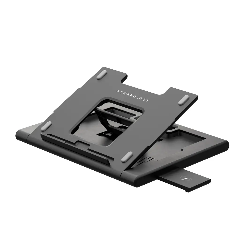 Powerology Multi-Functional Pro Hub Macbook and Laptop Stand with 100W PD and Wireless Charger- Black