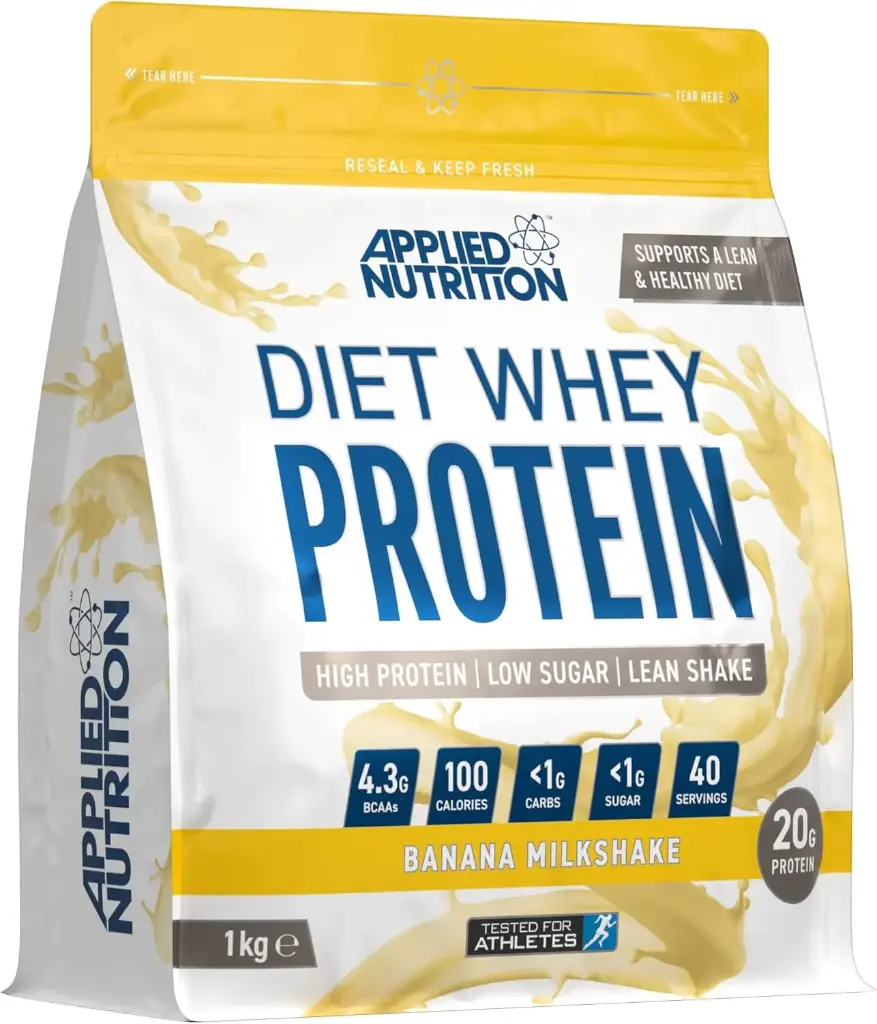 Marwa Applied Nutrition Diet Whey High Protein Powder Supplement Low Carb & Sugar for Weight Management with CLA Gold L Carnitine Green Tea (1kg - 40 Servings) (Banana Milkshake)