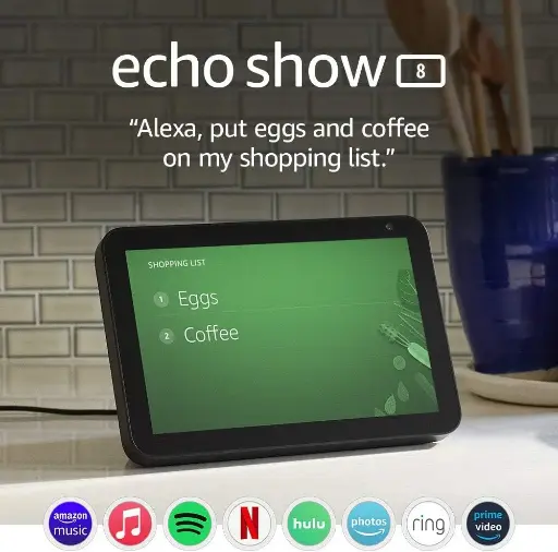Echo Show 8 (1st Gen, 2019 release) -- HD smart display with Alexa – Unlimited Cloud Photo Storage – Digital Photo Display - Charcoal